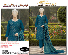 4 Session Linen Embroidered 3 Piece