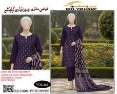 4 Session Linen Embroidered 3 Piece